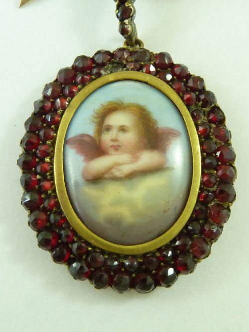 GOLD GARNET REYNOLDS ANGEL PLAQUE PENDANT BROOCH VICTORIAN BOW PIN - ADDITIONAL PHOTO 4