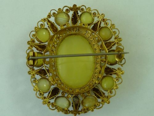 EARLY VICTORIAN CANNETILLE AGATE SET BROOCH FILIGREE ENGLISH ANTIQUE - ADDITIONAL PHOTO 2