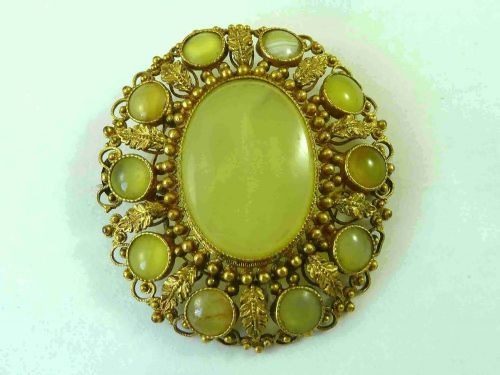 early victorian cannetille agate set brooch filigree english antique - CATEGORY: ANTIQUE JEWELLERY - DATED 1850