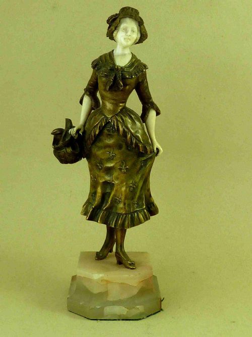 bronze and ivory lady figure georges omerth chryselephantine art - CATEGORY: ANTIQUE SCULPTURES - DATED 1910
