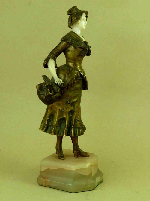 BRONZE AND IVORY LADY FIGURE GEORGES OMERTH CHRYSELEPHANTINE ART - ADDITIONAL PHOTO 1
