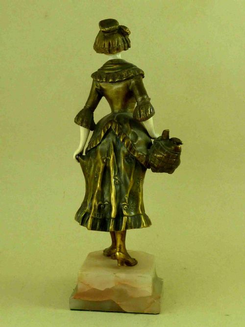 BRONZE AND IVORY LADY FIGURE GEORGES OMERTH CHRYSELEPHANTINE ART - ADDITIONAL PHOTO 2