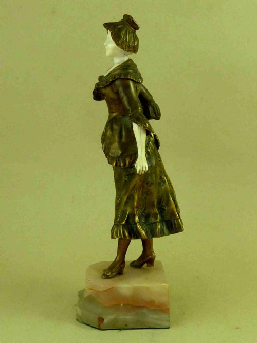 BRONZE AND IVORY LADY FIGURE GEORGES OMERTH CHRYSELEPHANTINE ART - ADDITIONAL PHOTO 3