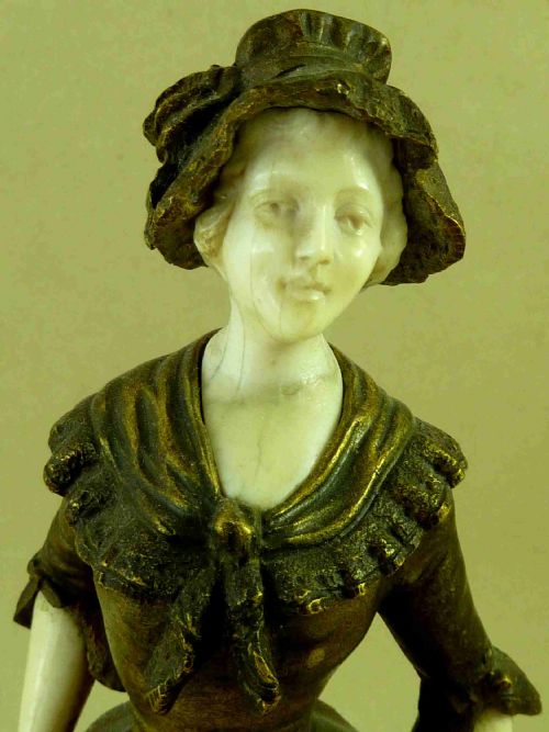 BRONZE AND IVORY LADY FIGURE GEORGES OMERTH CHRYSELEPHANTINE ART - ADDITIONAL PHOTO 4
