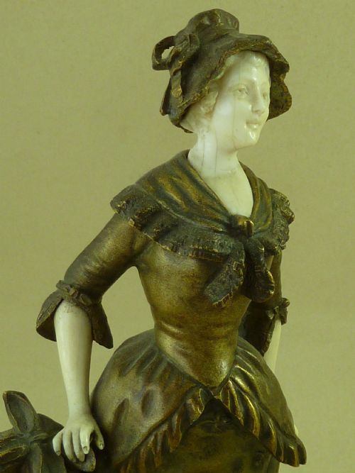 BRONZE AND IVORY LADY FIGURE GEORGES OMERTH CHRYSELEPHANTINE ART - ADDITIONAL PHOTO 7