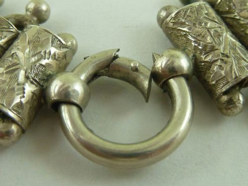 VICTORIAN SOLID SILVER COLLAR ENGRAVED BOX LINK CHAIN FRINGE NECKLACE BEAD RING CLASP STERLING ANTIQUE - ADDITIONAL PHOTO 2