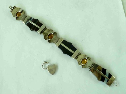 VICTORIAN STERLING SILVER SCOTTISH CITRINE BANDED AGATE HARDSTONE BRACELET - ADDITIONAL PHOTO 2