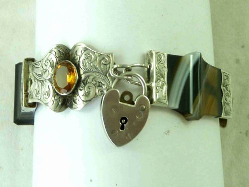 VICTORIAN STERLING SILVER SCOTTISH CITRINE BANDED AGATE HARDSTONE BRACELET - ADDITIONAL PHOTO 3