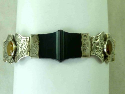 VICTORIAN STERLING SILVER SCOTTISH CITRINE BANDED AGATE HARDSTONE BRACELET - ADDITIONAL PHOTO 4