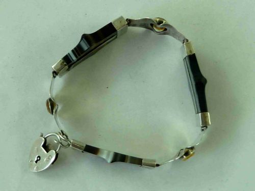VICTORIAN STERLING SILVER SCOTTISH CITRINE BANDED AGATE HARDSTONE BRACELET - ADDITIONAL PHOTO 5
