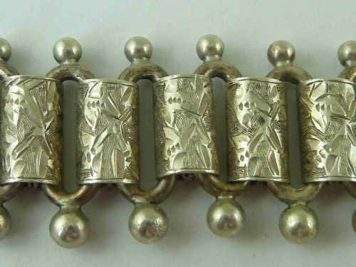 VICTORIAN SOLID SILVER COLLAR ENGRAVED BOX LINK CHAIN FRINGE NECKLACE BEAD RING CLASP STERLING ANTIQUE - ADDITIONAL PHOTO 3