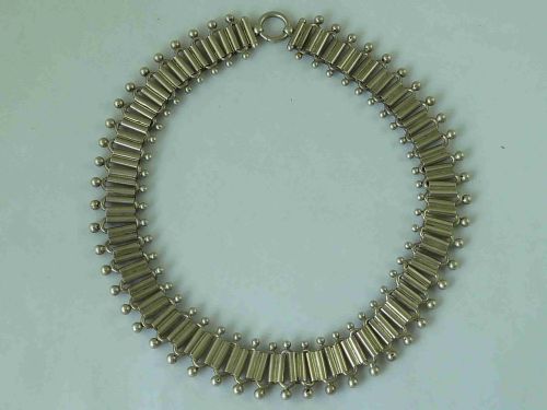 VICTORIAN SOLID SILVER COLLAR ENGRAVED BOX LINK CHAIN FRINGE NECKLACE BEAD RING CLASP STERLING ANTIQUE - ADDITIONAL PHOTO 1