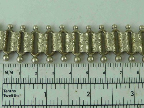 VICTORIAN SOLID SILVER COLLAR ENGRAVED BOX LINK CHAIN FRINGE NECKLACE BEAD RING CLASP STERLING ANTIQUE - ADDITIONAL PHOTO 6