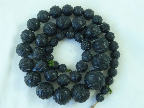 VICTORIAN WHITBY JET HAND CARVED BEAD NECKLACE 70G 24 MOURNING JEWELRY - ADDITIONAL PHOTO 3