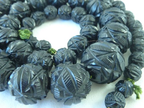 VICTORIAN WHITBY JET HAND CARVED BEAD NECKLACE 70G 24 MOURNING JEWELRY - ADDITIONAL PHOTO 4