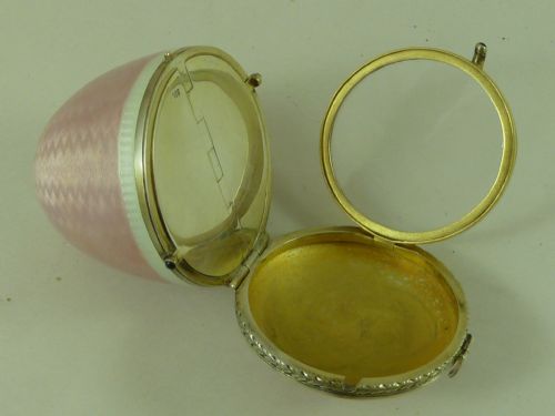 GUILLOCHE ENAMEL 935 SILVER PENDANT COMPACT VANITY BOX ART DECO PERIOD - ADDITIONAL PHOTO 4