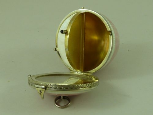 GUILLOCHE ENAMEL 935 SILVER PENDANT COMPACT VANITY BOX ART DECO PERIOD - ADDITIONAL PHOTO 5