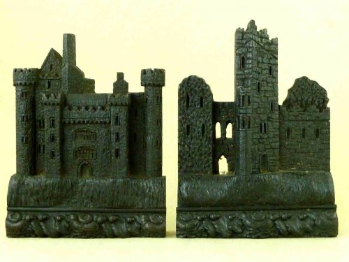 rare irish killarney carved bog oak malahide blarney castle book ends dublin ireland - CATEGORY: ANTIQUE SCULPTURES - DATED 1860