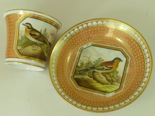 BRITISH BIRDS CHAMBERLAINS WORCESTER PORCELAIN CUP SAUCER HAND PAINTED MARKED ANTIQUE - ADDITIONAL PHOTO 1