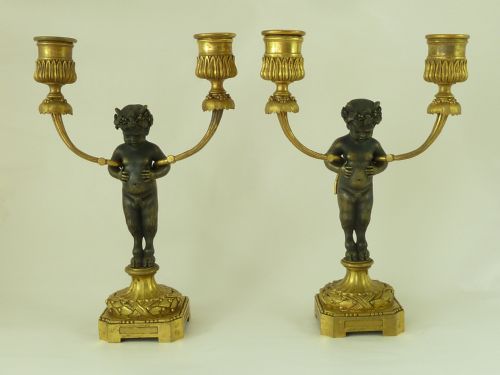 pair gilt bronze figural candelabra french empire faunes antique - CATEGORY: ANTIQUE LIGHTING - DATED 19TH CENTURY
