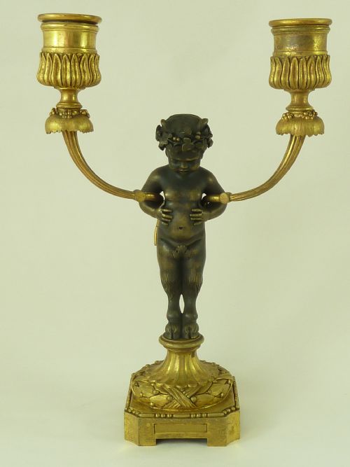 PAIR GILT BRONZE FIGURAL CANDELABRA FRENCH EMPIRE FAUNES ANTIQUE - ADDITIONAL PHOTO 3