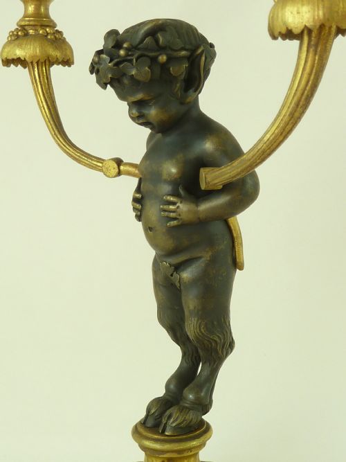 PAIR GILT BRONZE FIGURAL CANDELABRA FRENCH EMPIRE FAUNES ANTIQUE - ADDITIONAL PHOTO 4