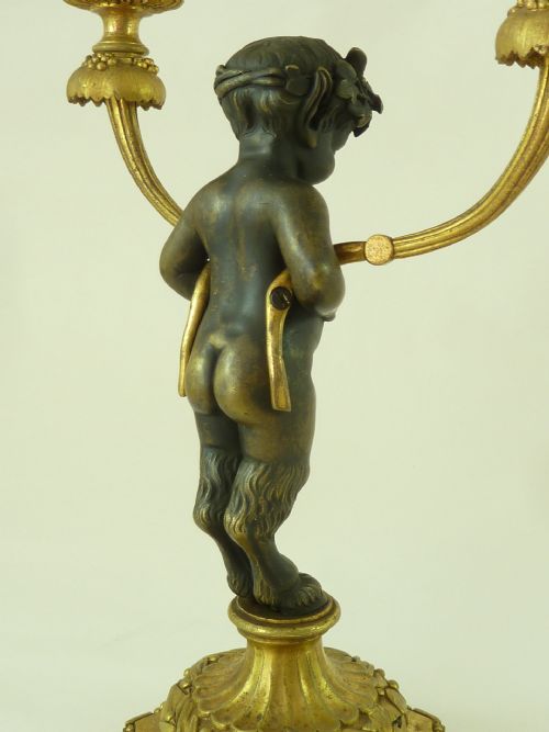 PAIR GILT BRONZE FIGURAL CANDELABRA FRENCH EMPIRE FAUNES ANTIQUE - ADDITIONAL PHOTO 6