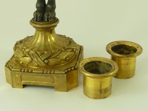 PAIR GILT BRONZE FIGURAL CANDELABRA FRENCH EMPIRE FAUNES ANTIQUE - ADDITIONAL PHOTO 7