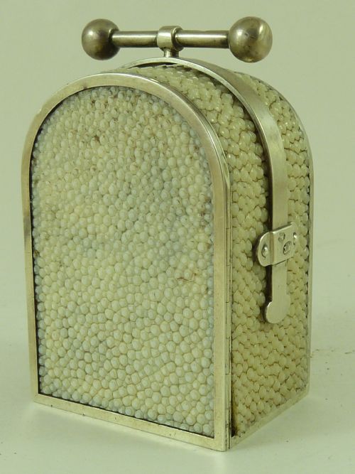 RARE MINIATURE 1880 ENGLISH SILVER CARRIAGE CLOCK SHAGREEN THORNHILL LONDON - ADDITIONAL PHOTO 2