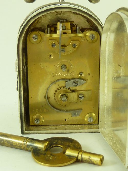 RARE MINIATURE 1880 ENGLISH SILVER CARRIAGE CLOCK SHAGREEN THORNHILL LONDON - ADDITIONAL PHOTO 3
