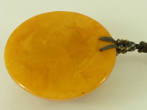 LARGE 38G CHINESE AMBER NECKLACE PENDANT CHOKER SILK ART DECO VINTAGE CHINESE - ADDITIONAL PHOTO 4
