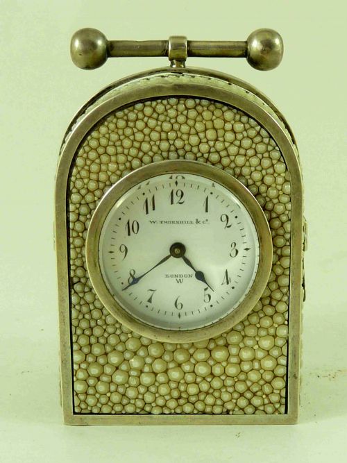 RARE MINIATURE 1880 ENGLISH SILVER CARRIAGE CLOCK SHAGREEN THORNHILL LONDON - ADDITIONAL PHOTO 1