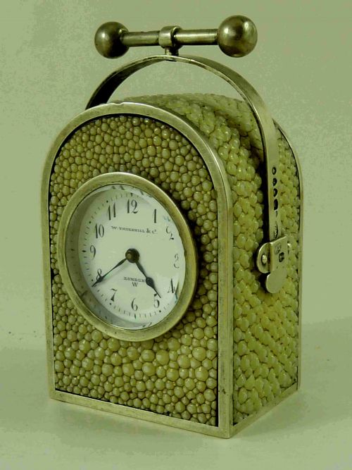 RARE MINIATURE 1880 ENGLISH SILVER CARRIAGE CLOCK SHAGREEN THORNHILL LONDON - ADDITIONAL PHOTO 4