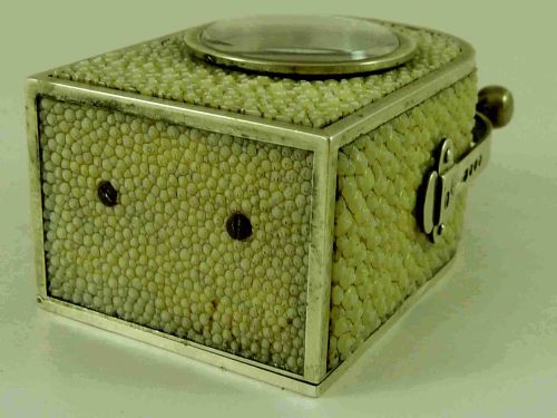 RARE MINIATURE 1880 ENGLISH SILVER CARRIAGE CLOCK SHAGREEN THORNHILL LONDON - ADDITIONAL PHOTO 6