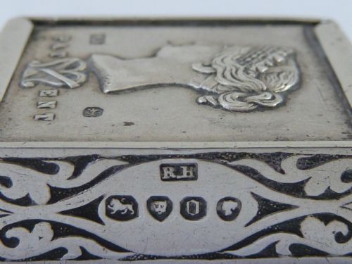 MACNEILLS PATENT POSTAGE STAMP APPLICATOR SILVER STAMP DISPENSER BOX 1869 - ADDITIONAL PHOTO 2