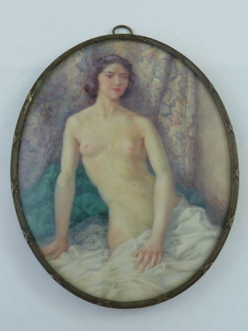 SIGNED HAND PAINTED MINIATURE 'THE REST' NUDE YOUNG LADY WOMAN - ADDITIONAL PHOTO 1