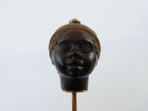 CARVED HARDSTONE BLACKAMOOR HEAD GOLD STICK STOCK PIN AGATE BROOCH - ADDITIONAL PHOTO 7