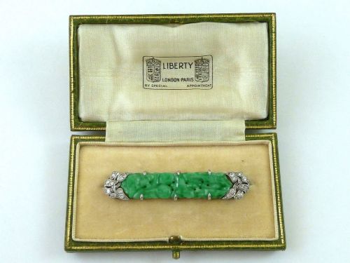 liberty london art deco jade diamond platinum brooch pin chinese box antique - CATEGORY: ANTIQUE JEWELLERY - DATED 1920