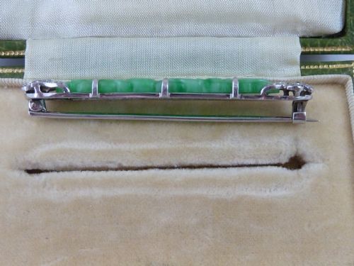LIBERTY LONDON ART DECO JADE DIAMOND PLATINUM BROOCH PIN CHINESE BOX ANTIQUE - ADDITIONAL PHOTO 1