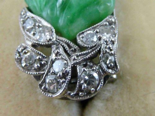 LIBERTY LONDON ART DECO JADE DIAMOND PLATINUM BROOCH PIN CHINESE BOX ANTIQUE - ADDITIONAL PHOTO 2