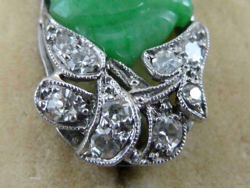 LIBERTY LONDON ART DECO JADE DIAMOND PLATINUM BROOCH PIN CHINESE BOX ANTIQUE - ADDITIONAL PHOTO 3