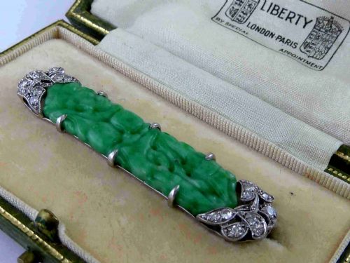 LIBERTY LONDON ART DECO JADE DIAMOND PLATINUM BROOCH PIN CHINESE BOX ANTIQUE - ADDITIONAL PHOTO 4