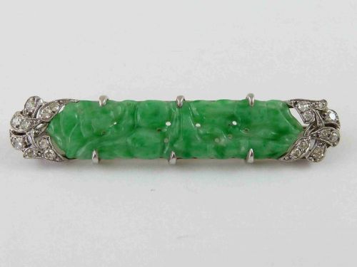 LIBERTY LONDON ART DECO JADE DIAMOND PLATINUM BROOCH PIN CHINESE BOX ANTIQUE - ADDITIONAL PHOTO 6