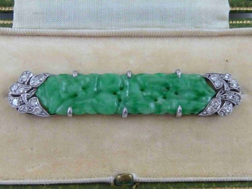 LIBERTY LONDON ART DECO JADE DIAMOND PLATINUM BROOCH PIN CHINESE BOX ANTIQUE - ADDITIONAL PHOTO 7