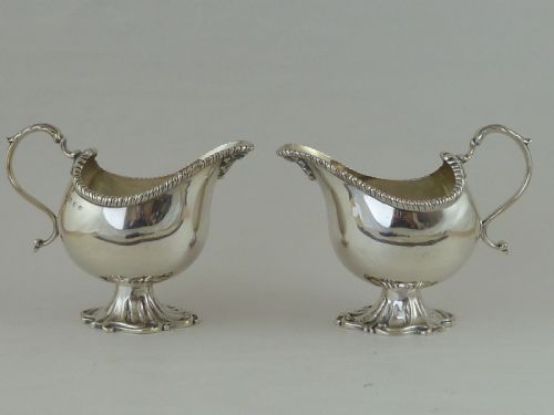 1897 hallmarked pair helmet shape silver sauce boat cream jug - CATEGORY: ANTIQUE JUGS - DATED 1890