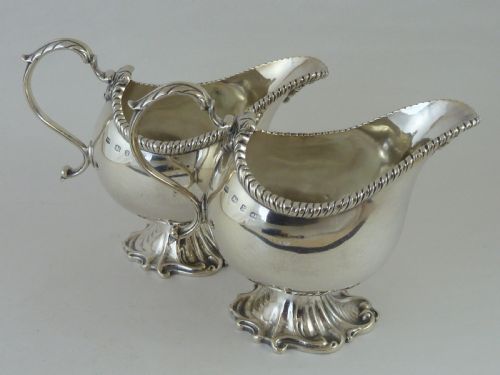 1897 HALLMARKED PAIR HELMET SHAPE SILVER SAUCE BOAT CREAM JUG - ADDITIONAL PHOTO 3
