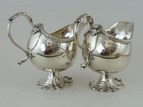 1897 HALLMARKED PAIR HELMET SHAPE SILVER SAUCE BOAT CREAM JUG - ADDITIONAL PHOTO 5