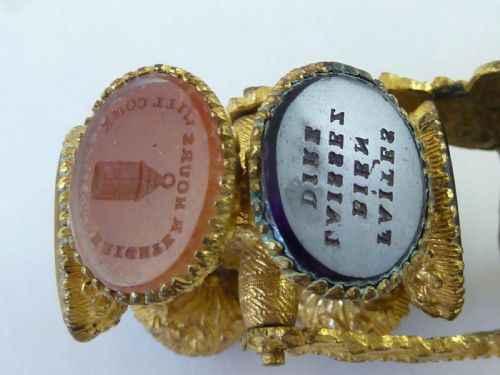 WHEEL LETTER SEAL GILT BRASS AGATE GLASS VICTORIAN WAX INTAGLIO - ADDITIONAL PHOTO 3