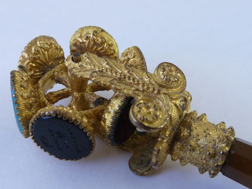 WHEEL LETTER SEAL GILT BRASS AGATE GLASS VICTORIAN WAX INTAGLIO - ADDITIONAL PHOTO 6