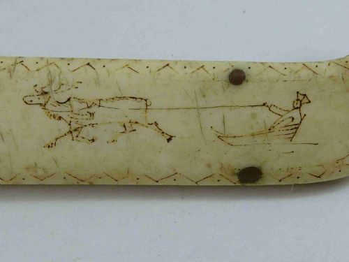 INUIT CARVED REINDEER ANTLER HORN SHEATH KNIFE SCRIMSHAW SAMI LAPLAND ESKIMO - ADDITIONAL PHOTO 4